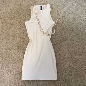 H&M Cream Lace-Up Mini Dress